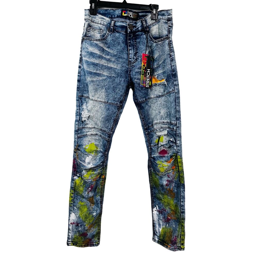 NWT Demolition Distressed Multi Splat Denim Men’s 32X32